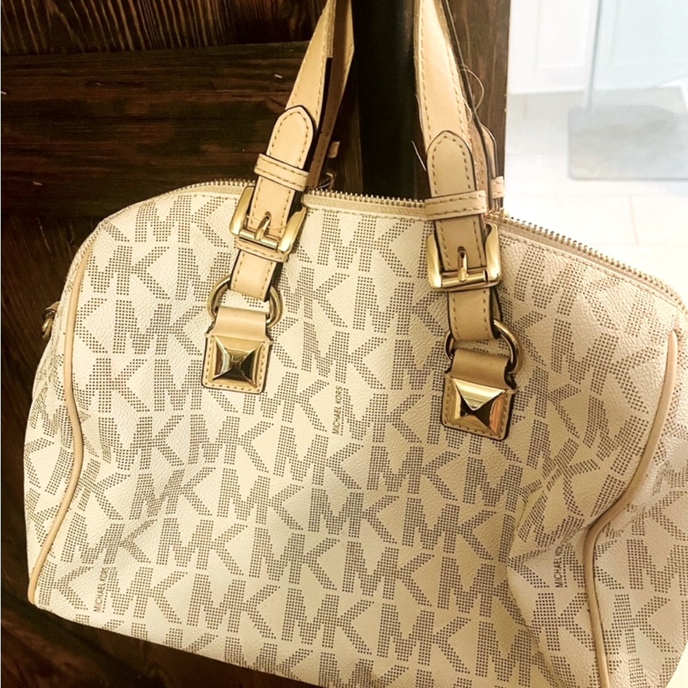 Michael Kors Beige Satchel with Gold Accents